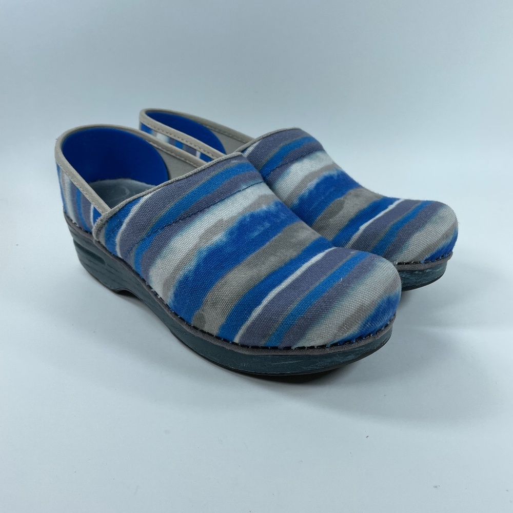 Dansko  Clogs Blue Grey Stripe Canvas